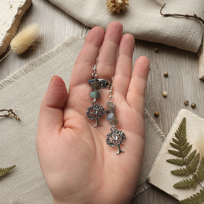 Tree of Life Labradorite Dangle Earrings