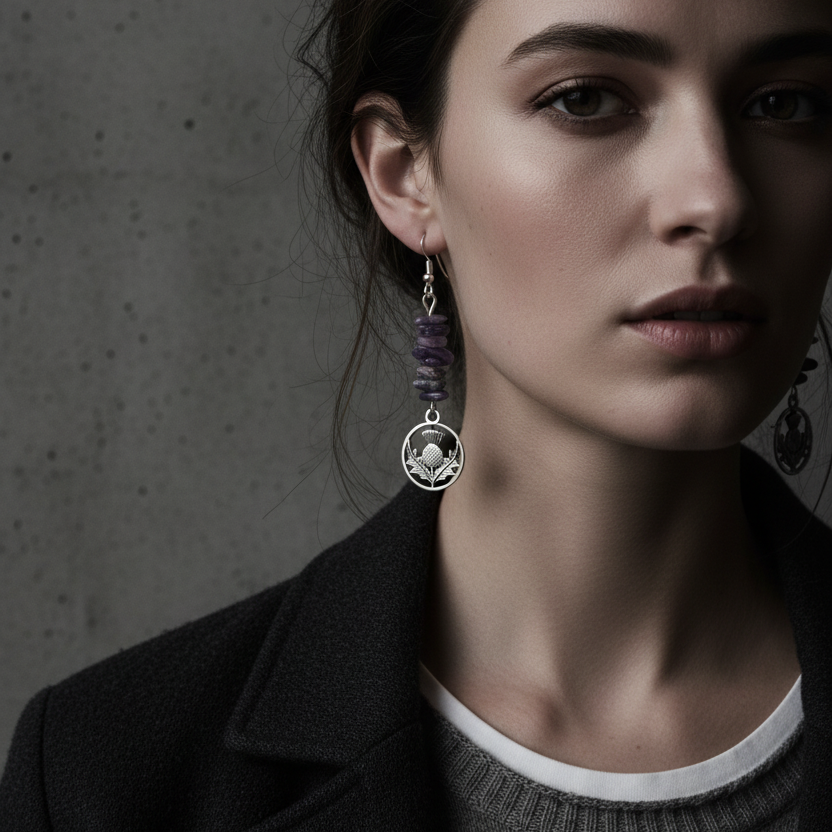 Thistle Flowers Charoite Dangle Earrings
