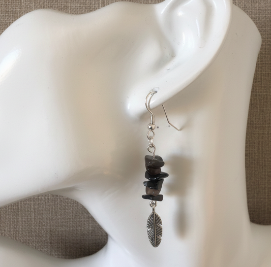 Feathers Obsidian Dangle Earrings