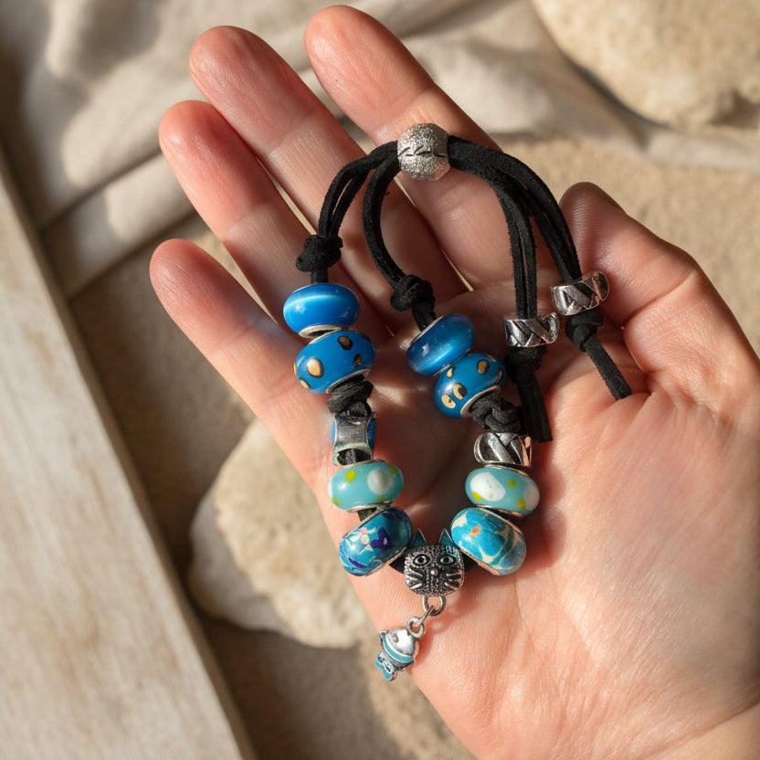 Blue Glass Charm Bracelet