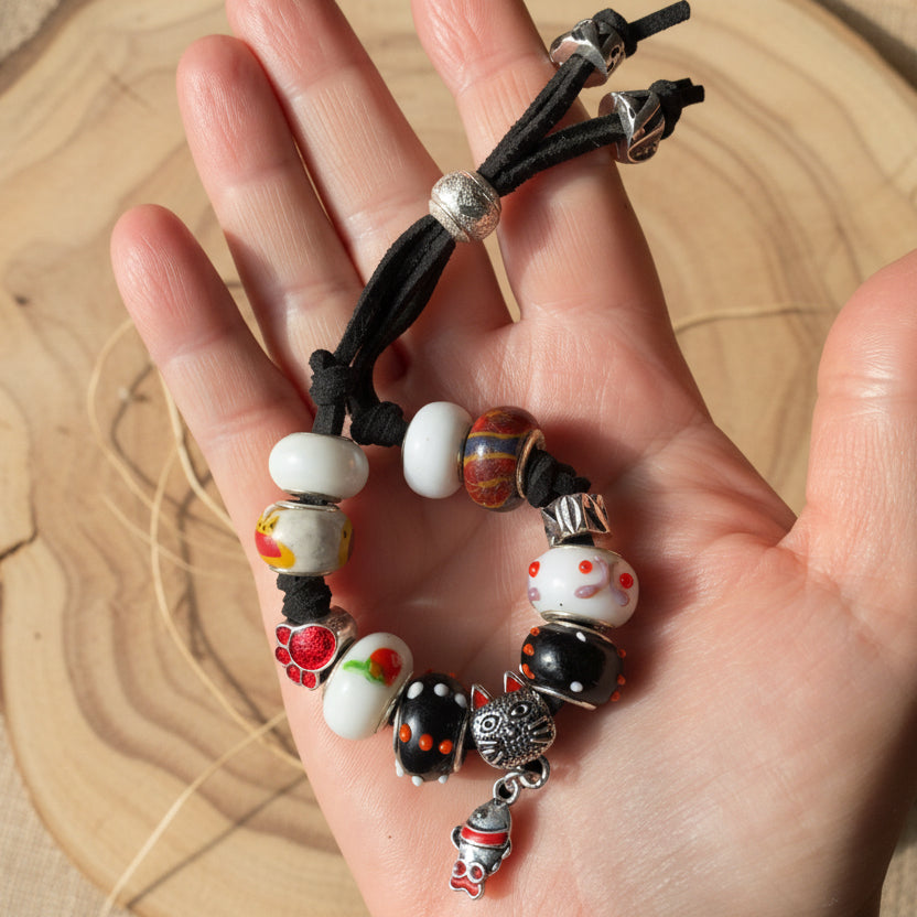 Red and White Glass Charm Bracelet