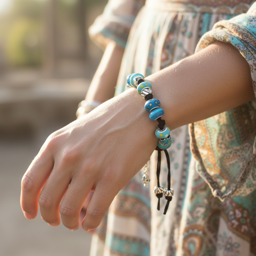Blue Glass Charm Bracelet