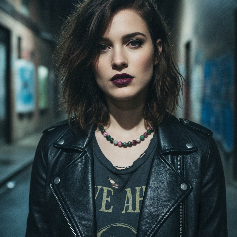 Pink and Green Agate & 925 Silver Beaded Necklace