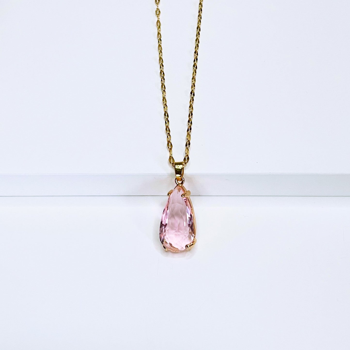Carina Pink Teardrop Pendant Necklace