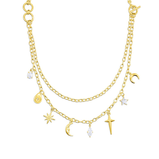 Gold Lyra Artemis Celestial Charm Necklace