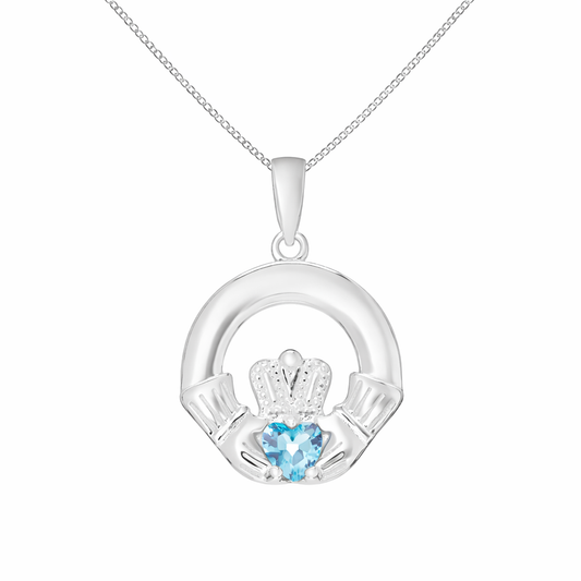 March Birthstone Claddagh Pendant Necklace