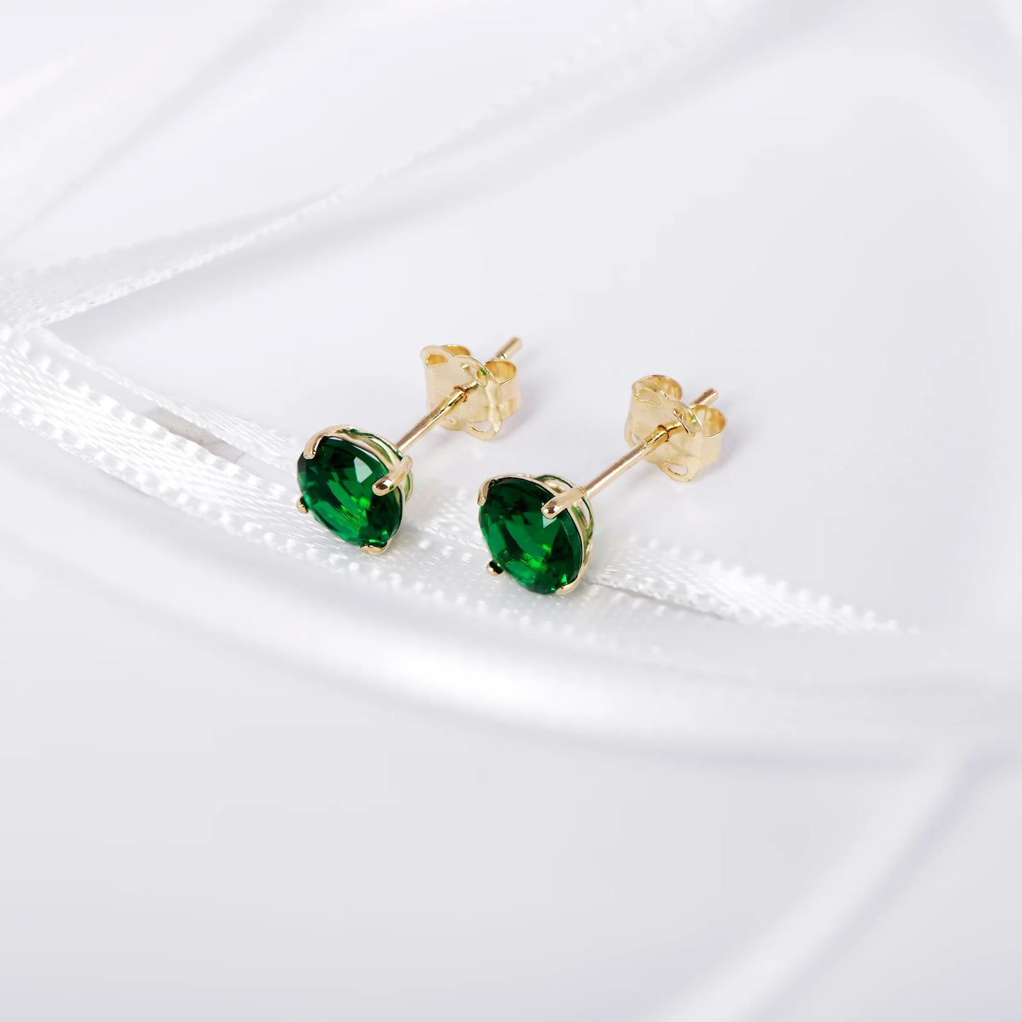 May Birthstone Emerald Stud Earrings