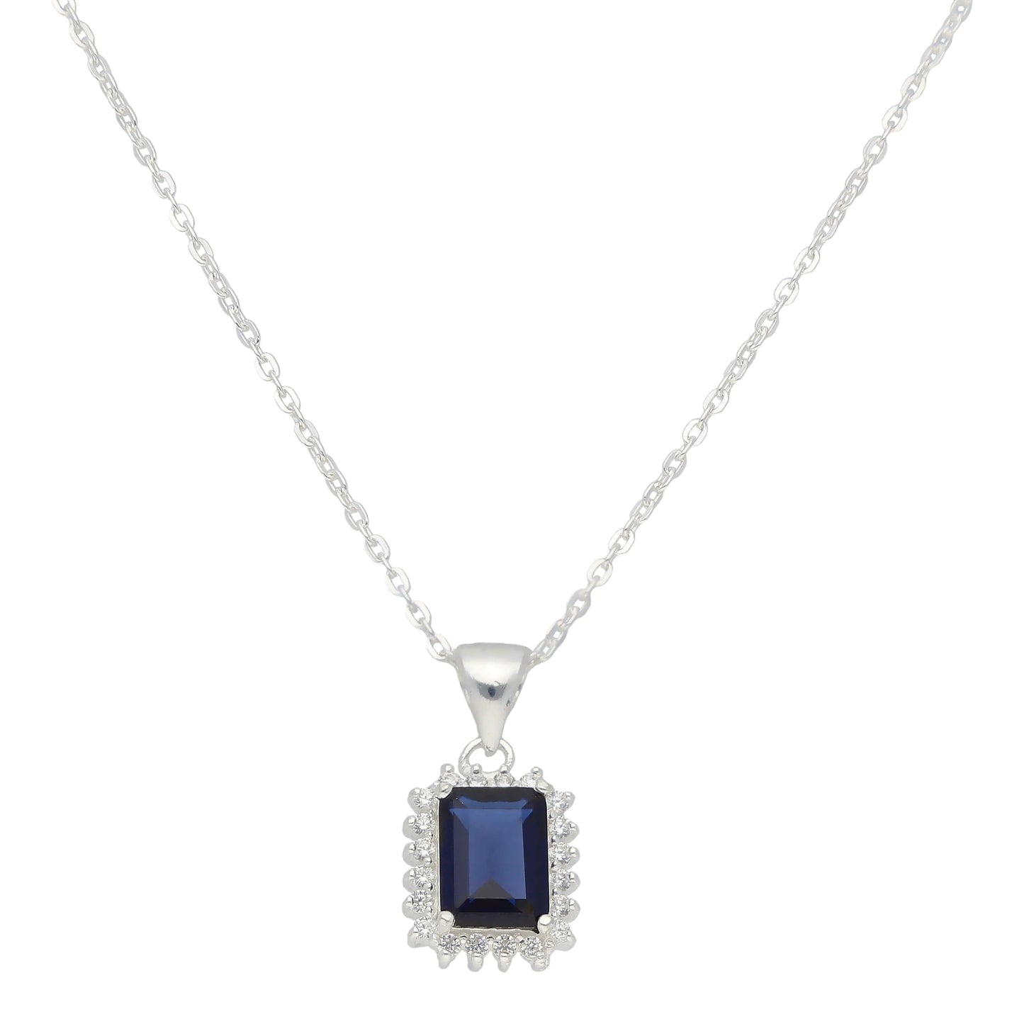 Oblong Halo Sapphire Necklace