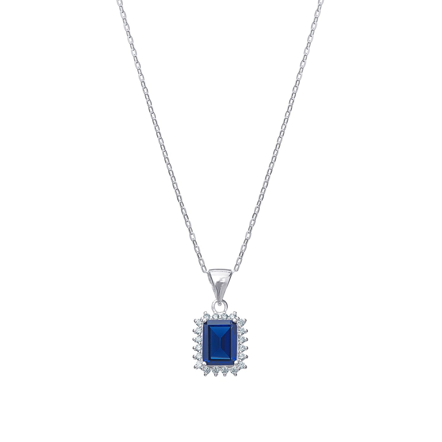 Oblong Halo Sapphire Necklace