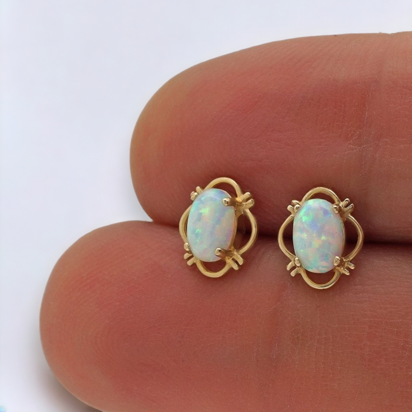 Oval Opal Clover Stud Earrings