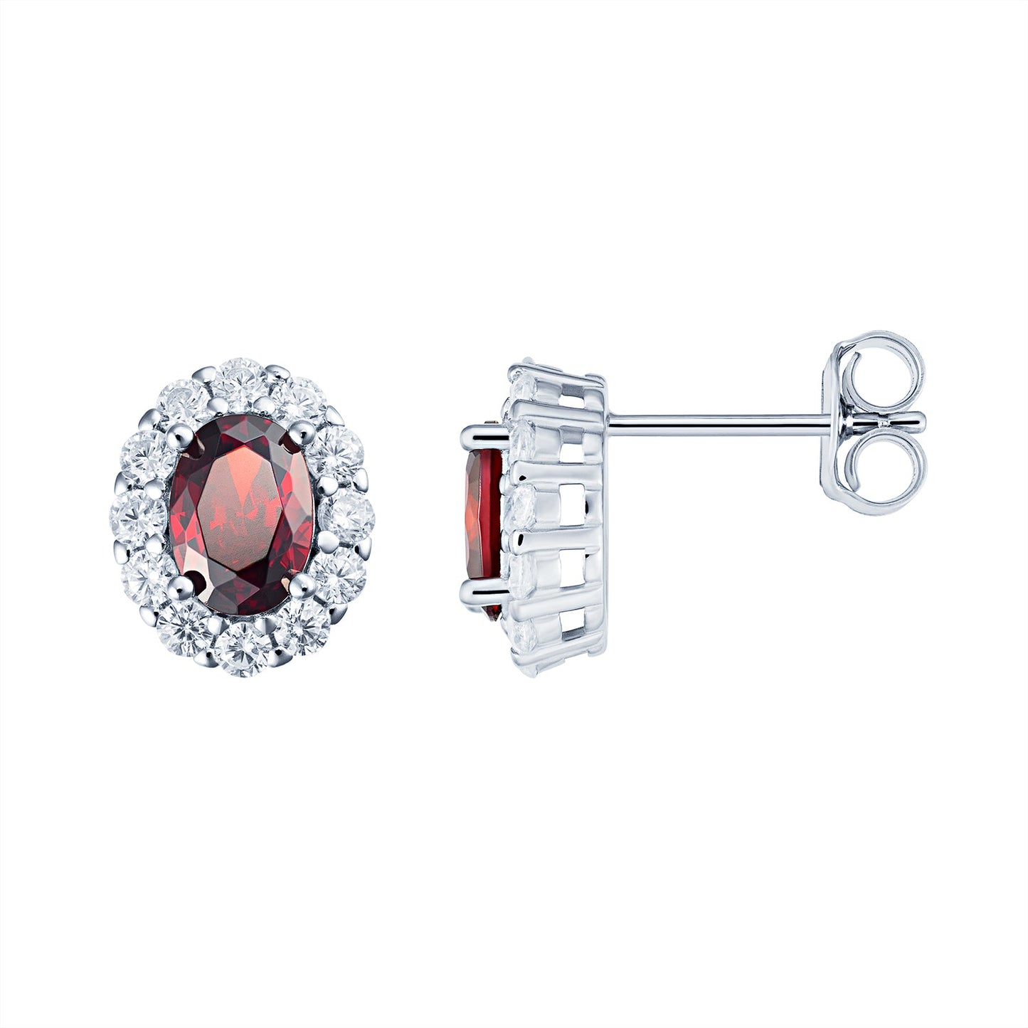 Oval Halo Ruby Stud Earrings