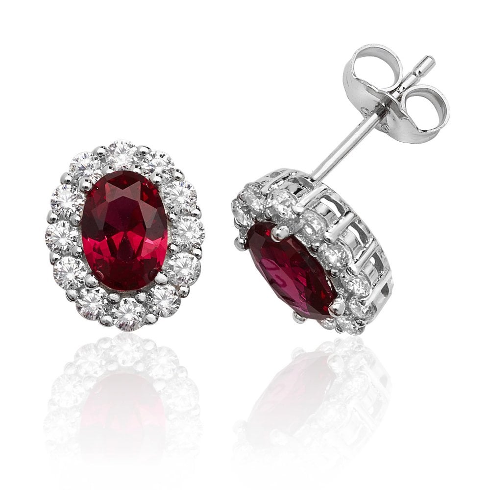 Oval Halo Ruby Stud Earrings