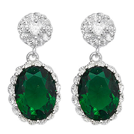 Oval Emerald Cubic Zirconia Fancy Drop Earrings