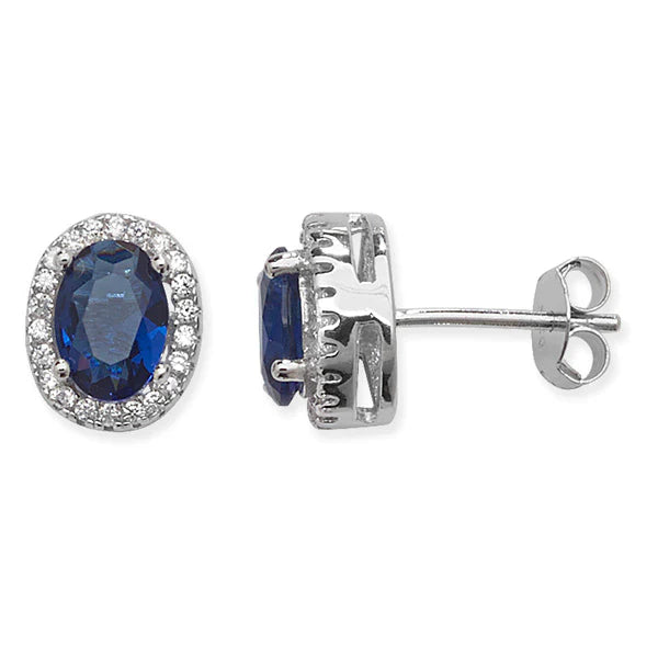 Oval Halo Sapphire Stud Earrings