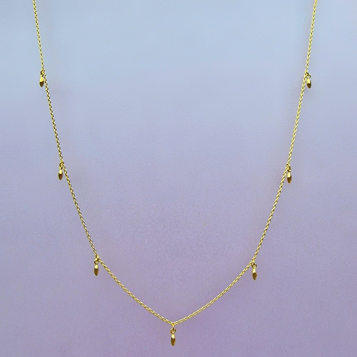Rice Grain Chain Yellow Gold Charm Necklace