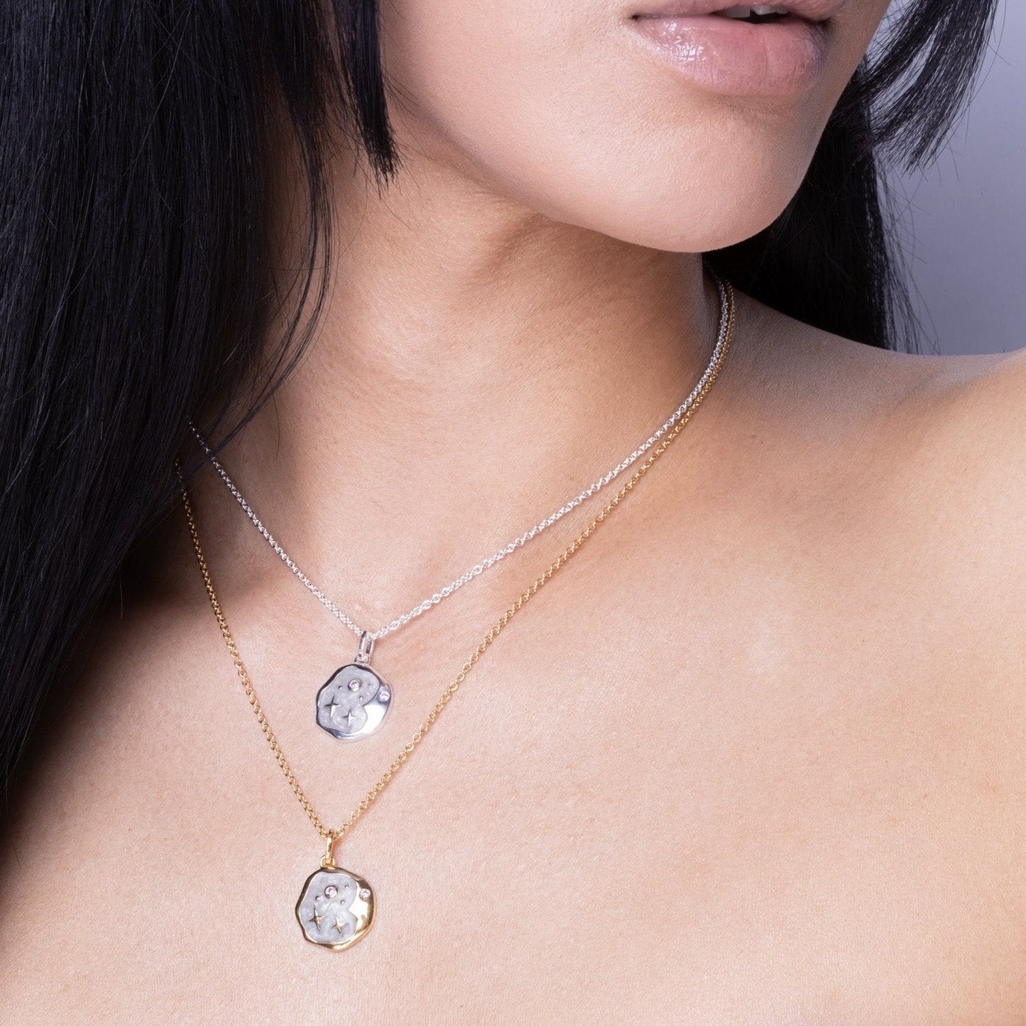 Pink Opal and Pearl Enamel Starry Night Silver Necklace