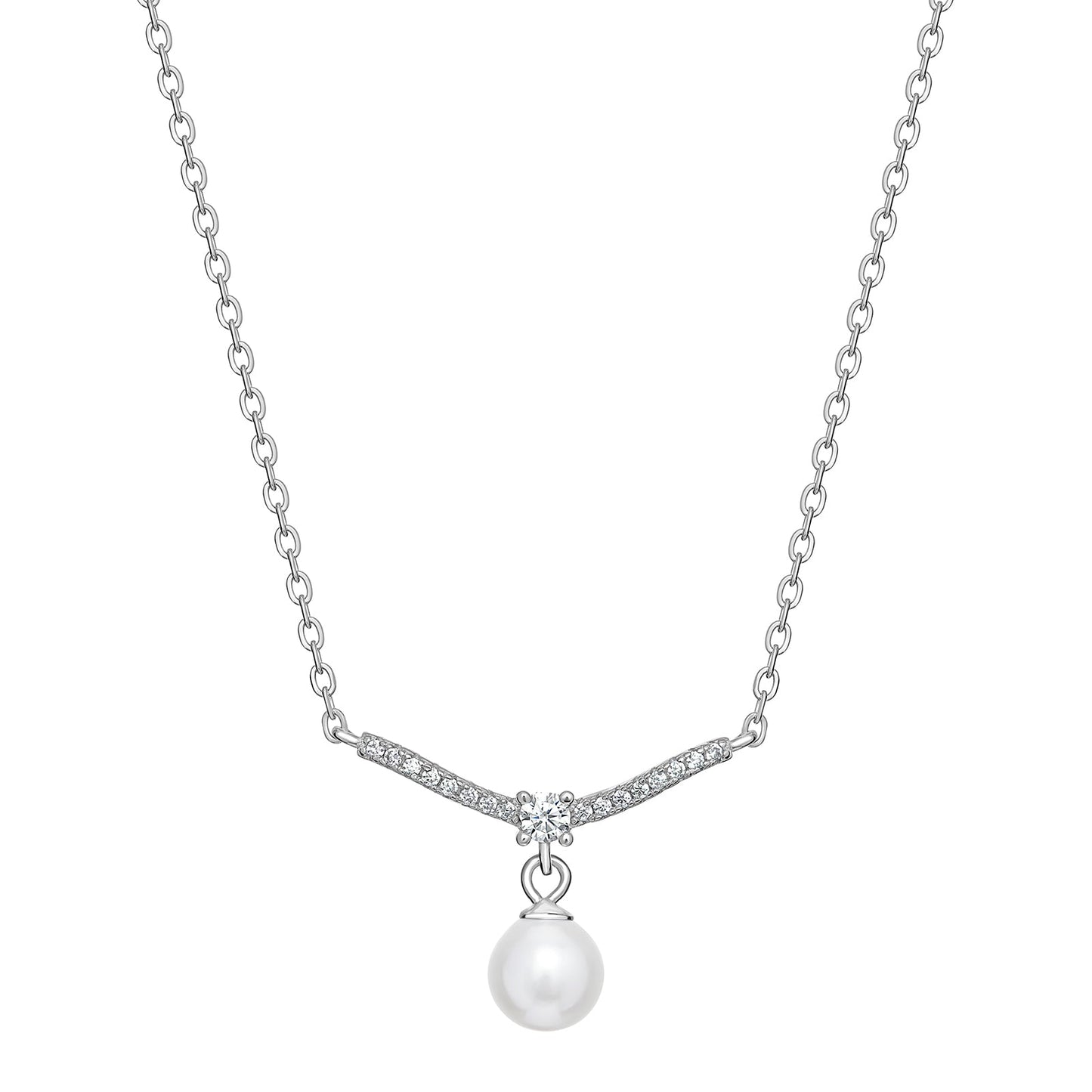 Pearl Drop and Cubic Zirconia Bar Necklace