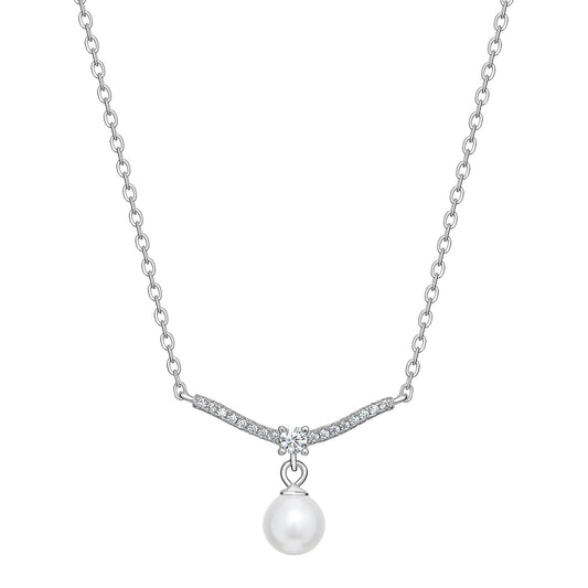 Pearl Drop and Cubic Zirconia Bar Necklace
