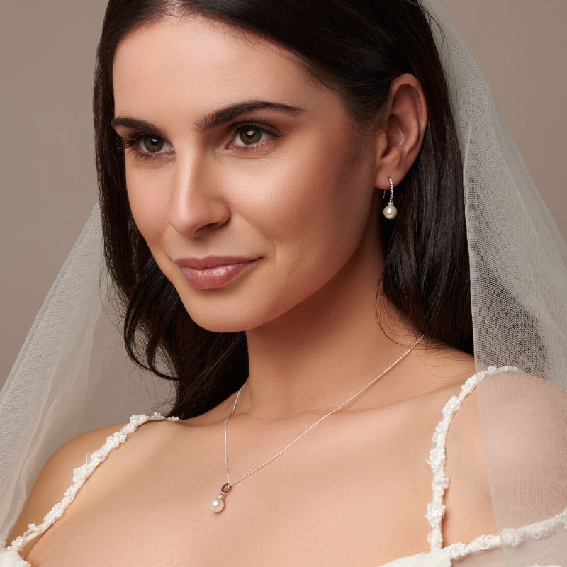 Pearl and Cubic Zirconia Drop Earrings