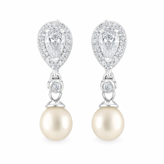 Pearl and Cubic Zirconia Teardrop Earrings