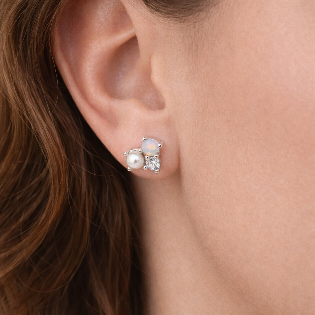 Pearl and Opal Stud Earrings