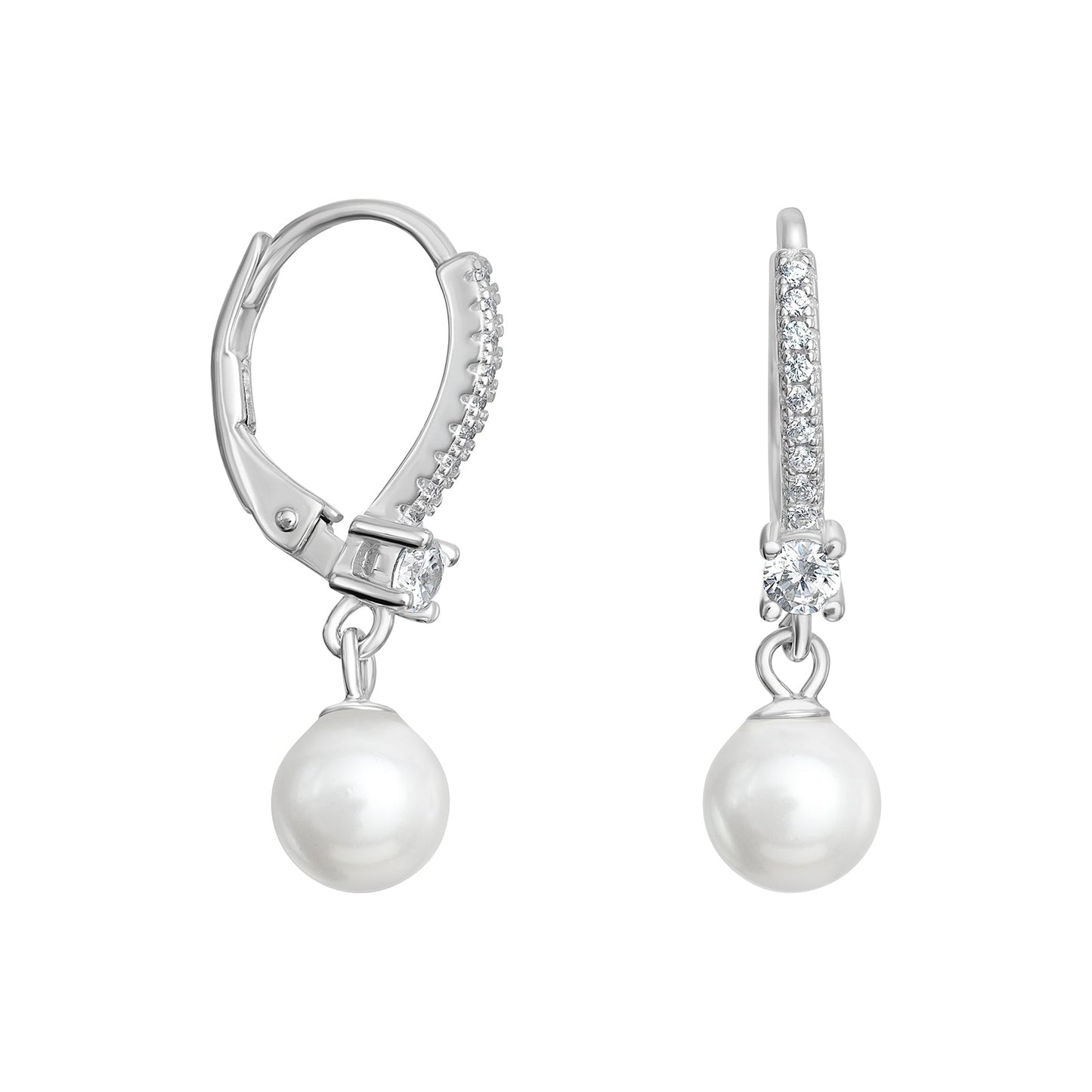Pearl Drop and Cubic Zirconia Hinged Hoops