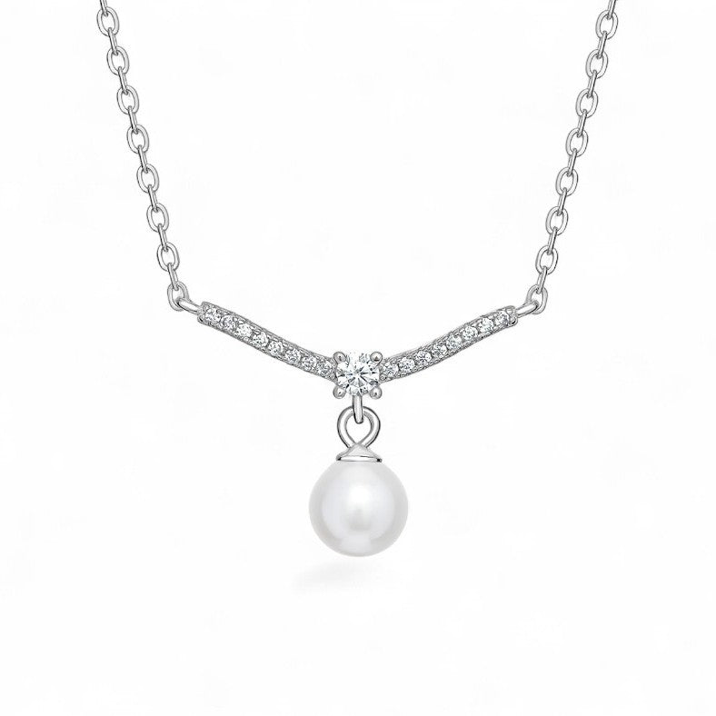 Pearl Drop and Cubic Zirconia Bar Necklace