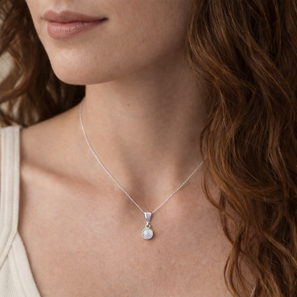 Round Opal Pendant Necklace
