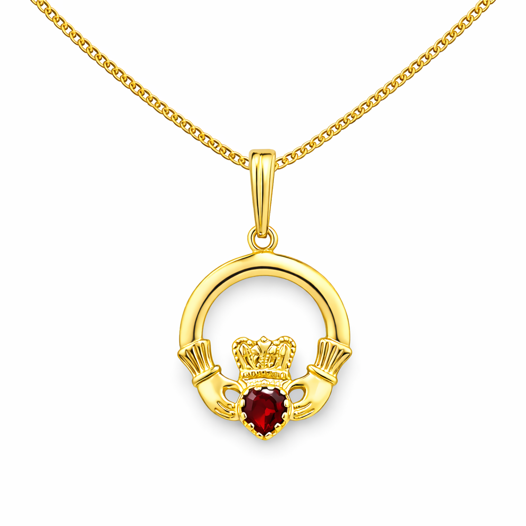 Ruby Cubic Zirconia Claddagh Pendant Necklace