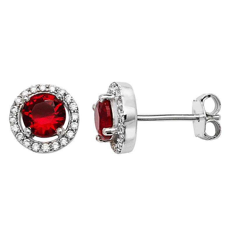 Ruby Cubic Zirconia Halo Earrings