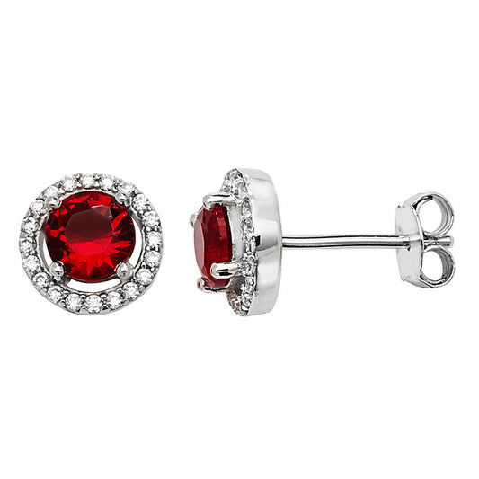 Ruby Cubic Zirconia Halo Earrings