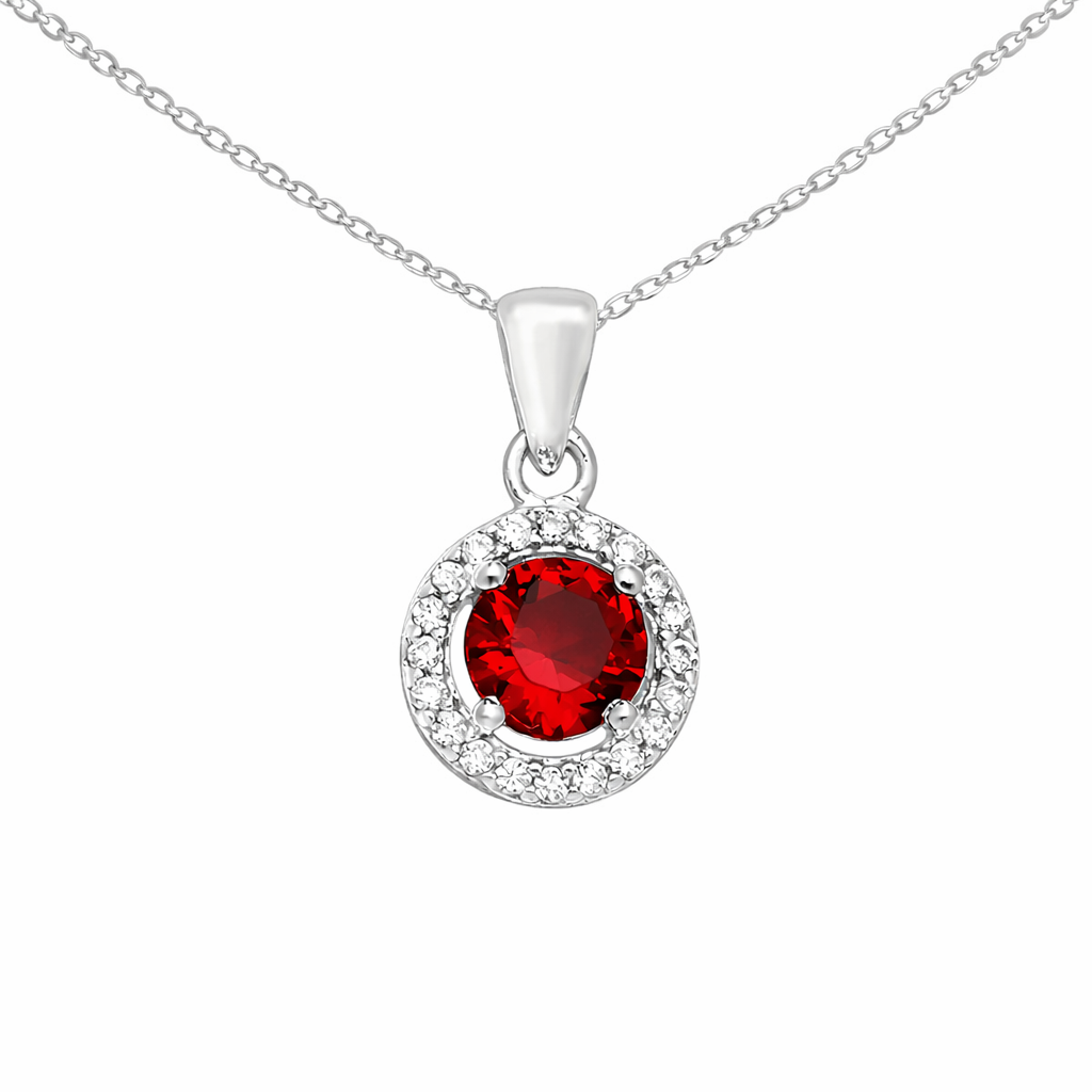 Ruby Cubic Zirconia Halo Necklace