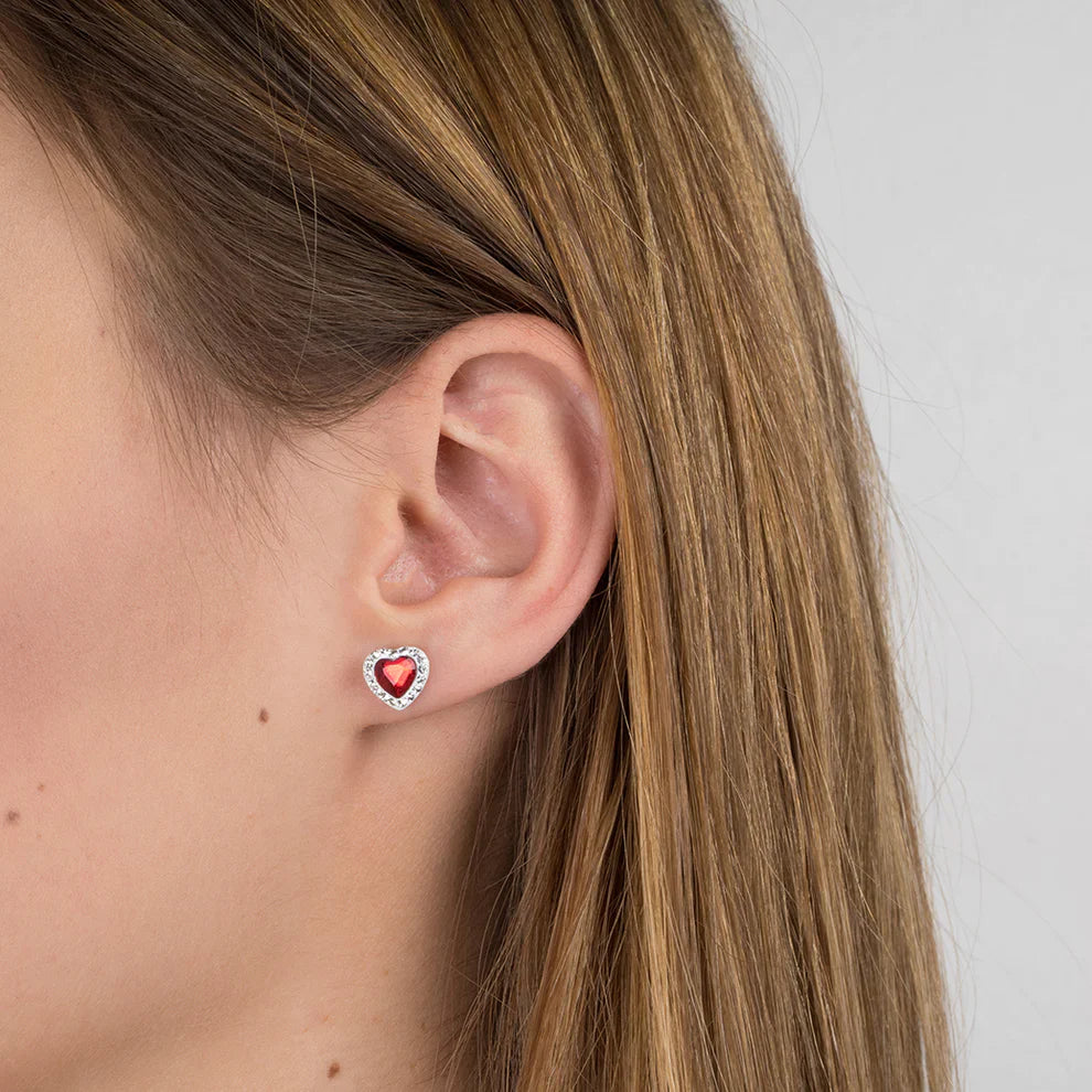 Ruby Heart Stud Earrings