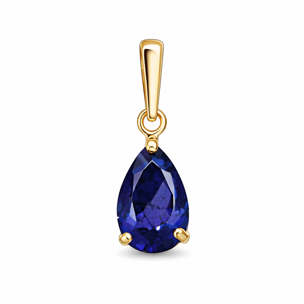Sapphire Cubic Zirconia Pear Drop Pendant Necklace
