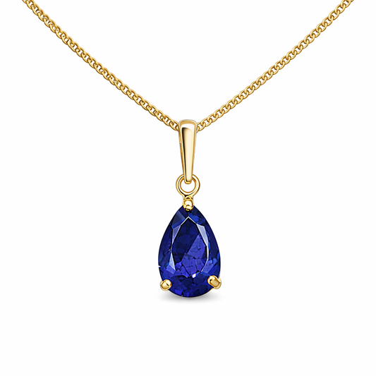 Sapphire Cubic Zirconia Pear Drop Pendant Necklace