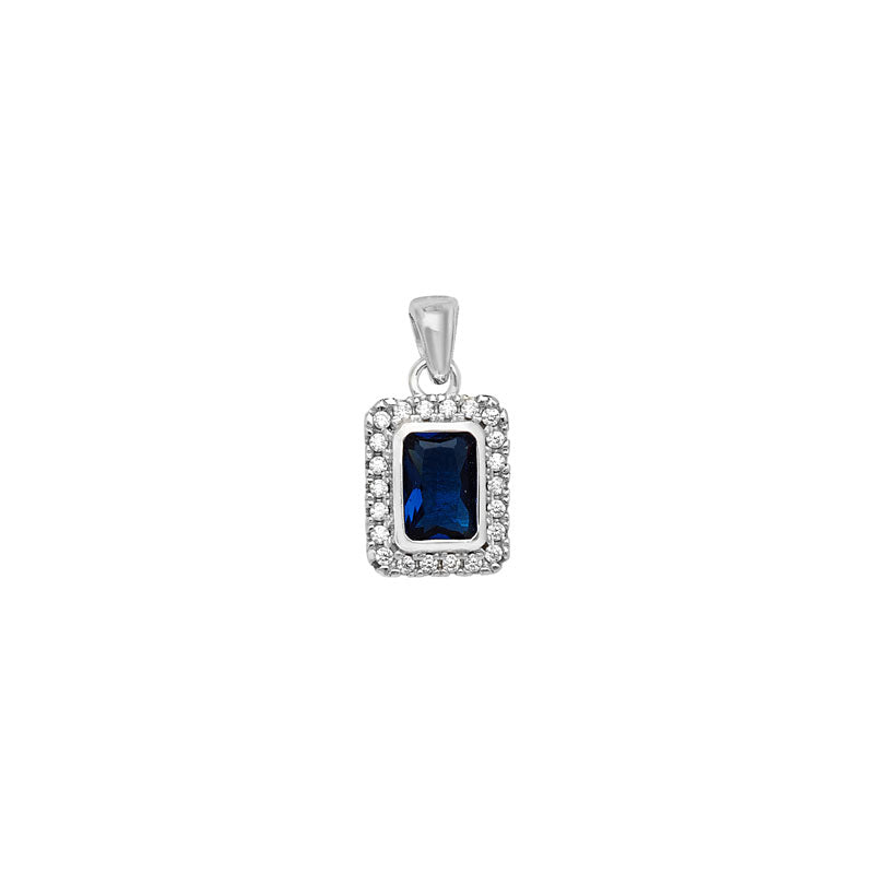 Sapphire Rectangle Halo Pendant Necklace