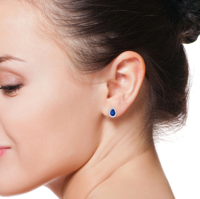 Sapphire Teardrop Cubic Zirconia Earrings
