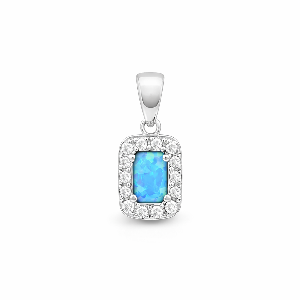 Blue Opal Halo Pendant Necklace