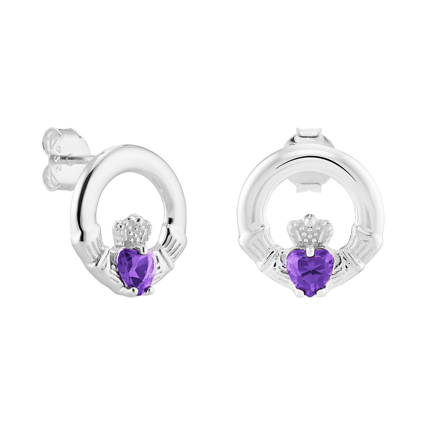 February Birthstone Claddagh Earrings