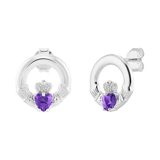 February Birthstone Claddagh Earrings