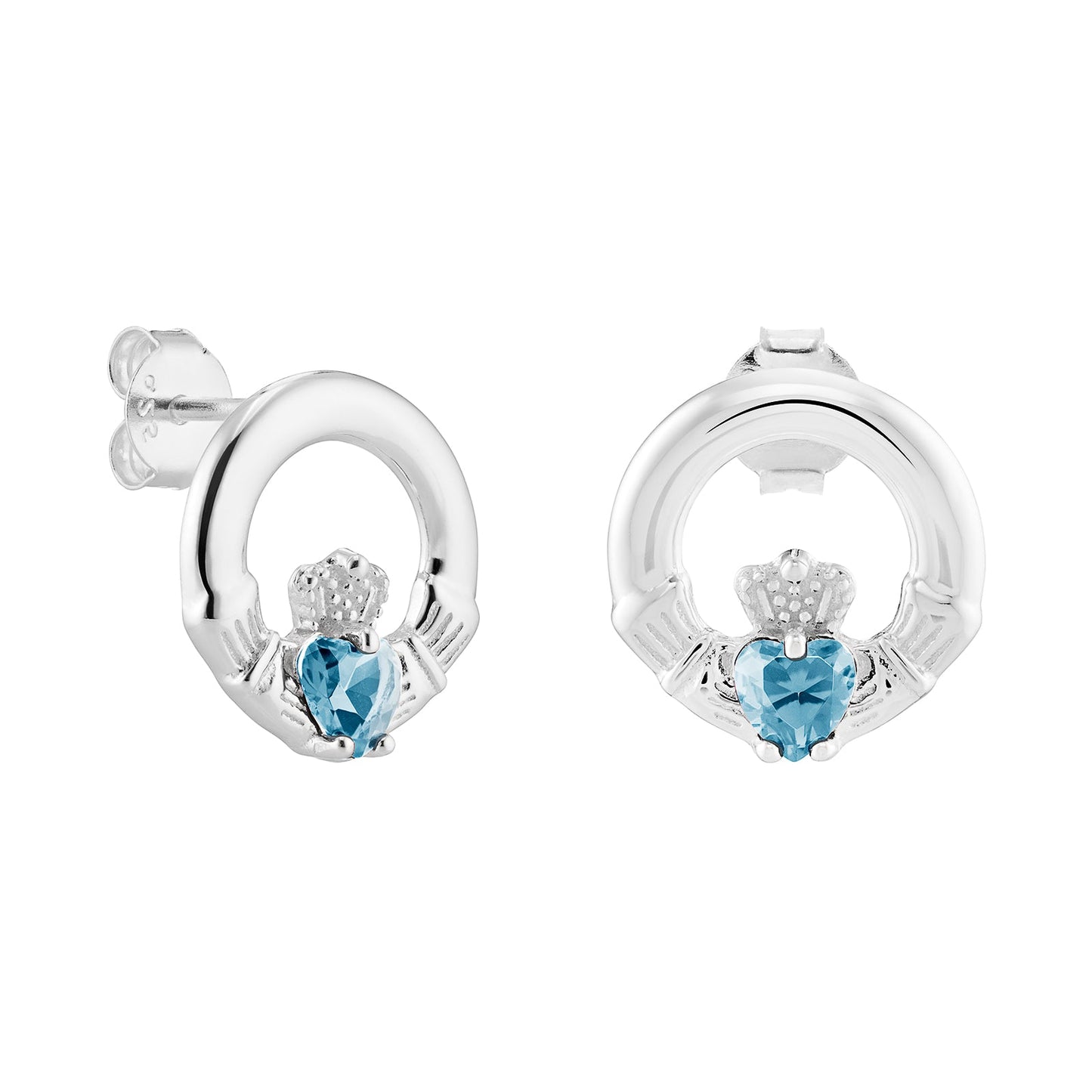March Birthstone Claddagh Earrings