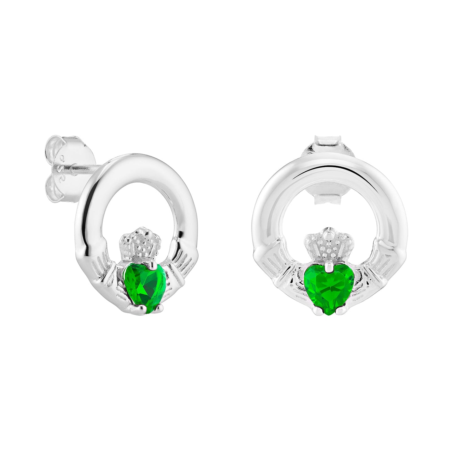 May Birthstone Claddagh Earrings
