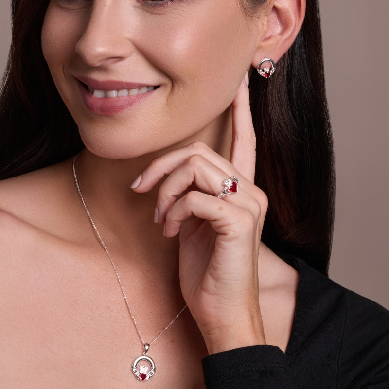 January Birthstone Claddagh Earrings