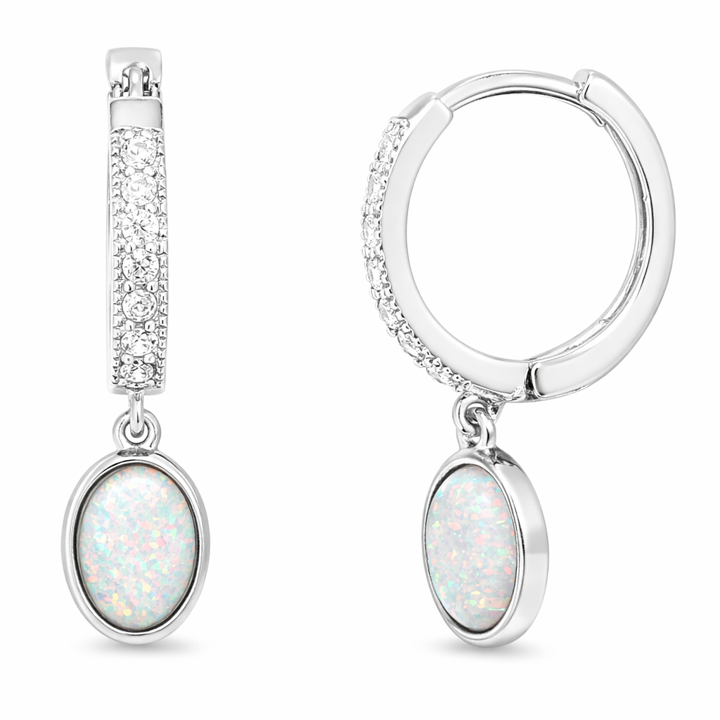 Cubic Zirconia and Opal Hinge Hoops