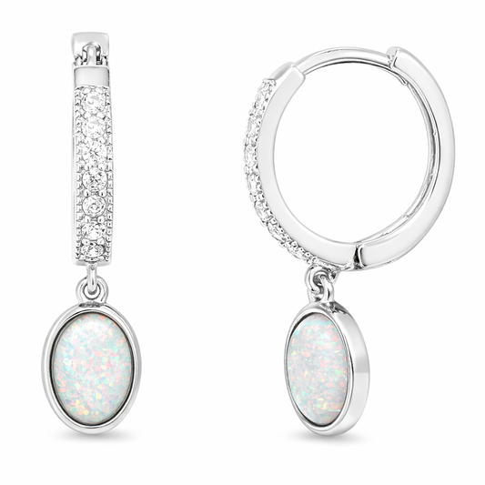Cubic Zirconia and Opal Hinge Hoops