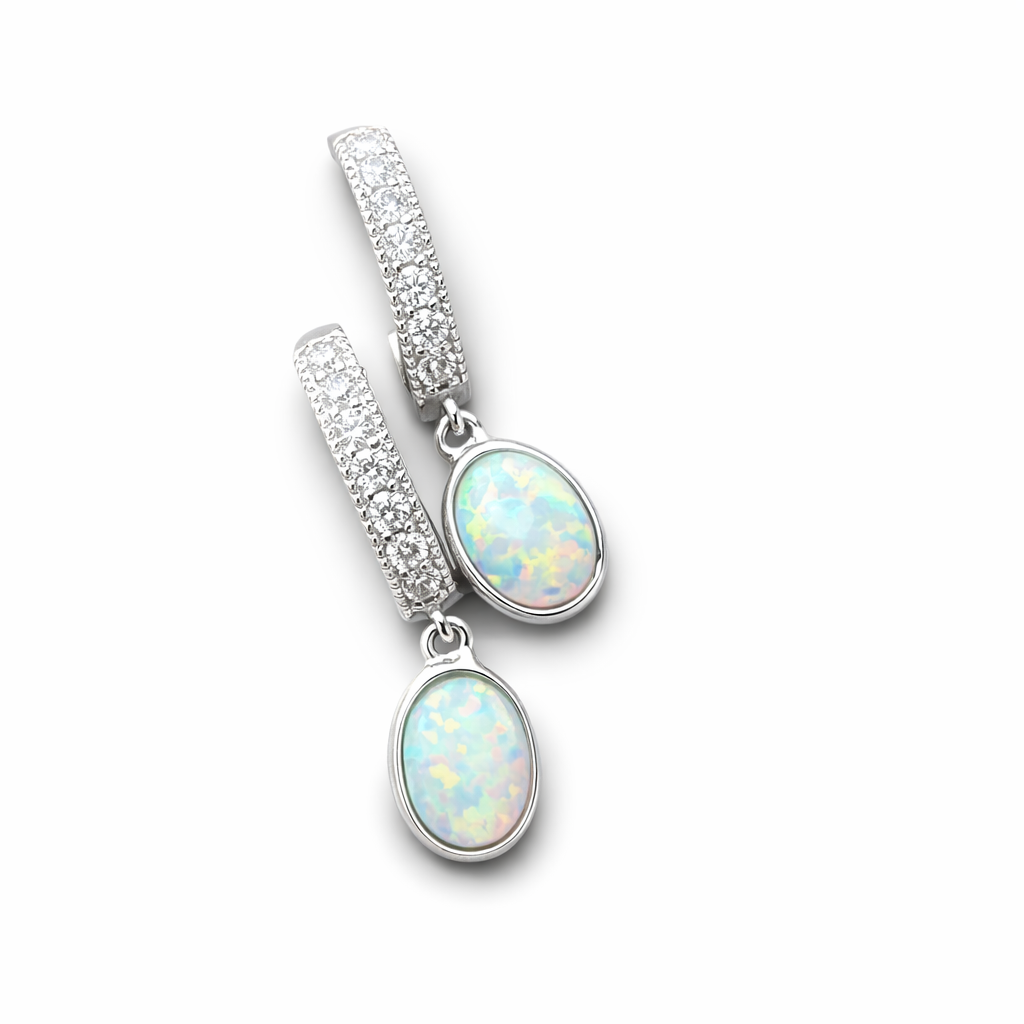Cubic Zirconia and Opal Hinge Hoops