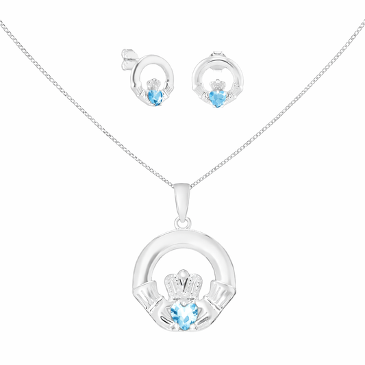 March Birthstone Claddagh Jewellery Set