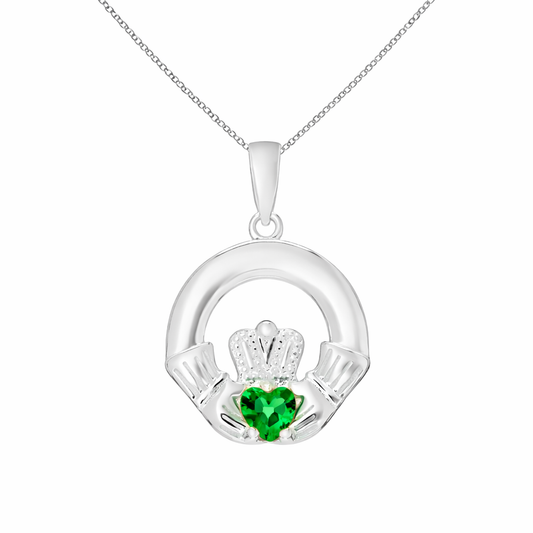 May Birthstone Claddagh Pendant Necklace
