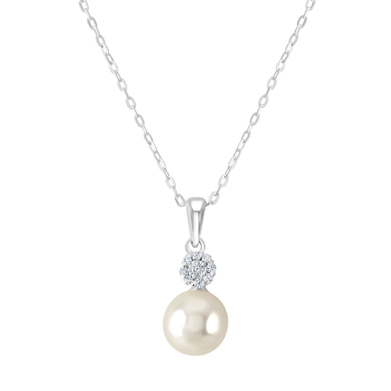 Pearl and Cubic Zirconia Drop Necklace
