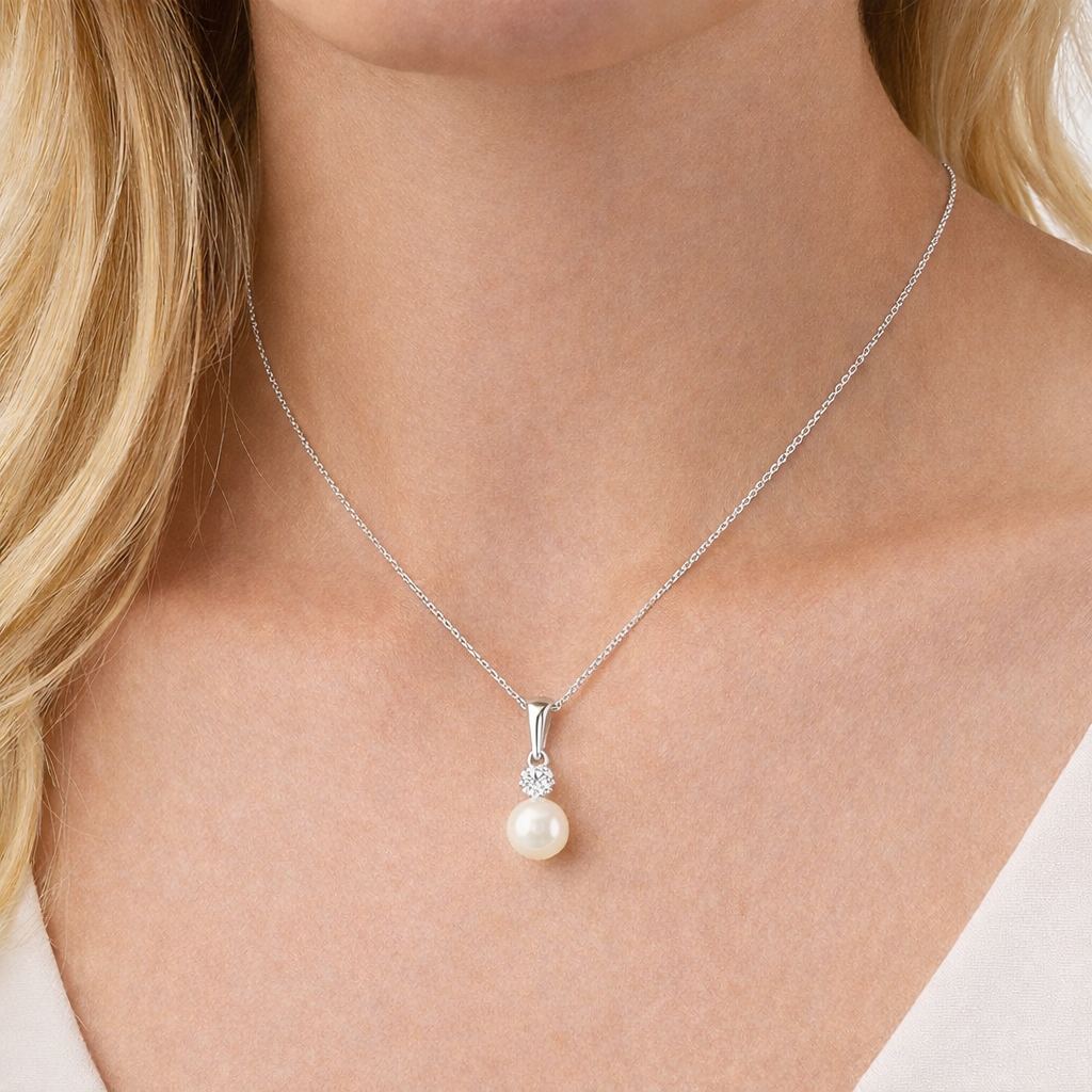 Pearl and Cubic Zirconia Drop Necklace